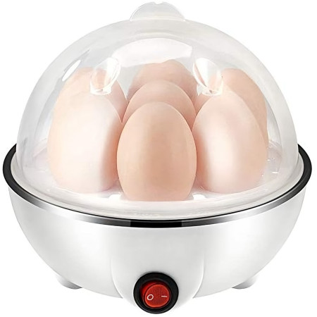 Cyrax Fierbator de Oua Electric, Flipppy, Capacitate 7 oua, Aparat de fiert oua, 220V, Oprire Automata, 3 Moduri de Fiert Oua, 15 x 15 x 15 cm, Culoare Alb