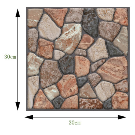 Set 10 Placi Tapet 3D,  30 x 30 cm, din PVC, Tip Piatra, Suprafata acoperita 0.9 mp, Autoadeziv, Caramiziu