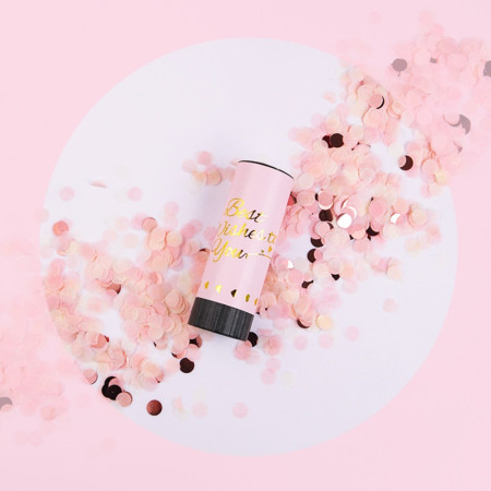 Tun de Confetti, Cyrax, Best Wishes 11 x 4 cm, Model Buline din Hartie si Folie, Roz