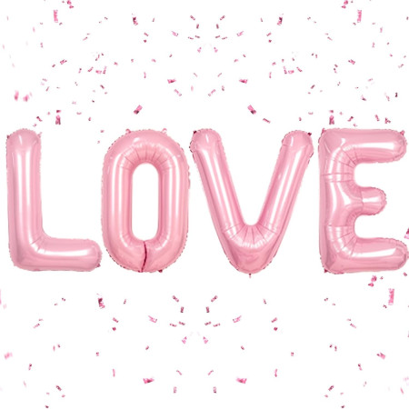 Set 4 Baloane din Folie Metalizata, Cyrax, Figurine Litere, Model Scris Love, Tema Iubire, 80 cm, Ambalaj Individual, Pai Inclus, Umflare cu Aer sau Heliu, Roz