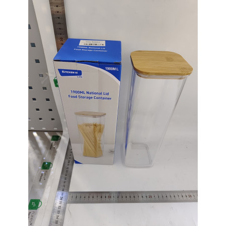 Cutie de Depozitare Alimente, Cyrax, Cutie de tip Container, Cutie pentru Cereale, din Plastic, Capac din Bambuc, 10 x 10 x 30 cm, Volum 1.9 l, Transparent