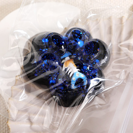 Jucarie Antistres Squishy, Cyrax, cu Revenire Lenta, Squeeze Pinch Family, Model Cat Paw, 6.5 x 6 cm, din Tpr, 4-6 Ani, Model 3 Vietati Marine, Negru cu Insertii