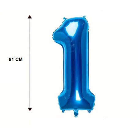 Balon din Folie Cyrax, Cifra 1, 81 cm, Pentru Aer sau Heliu, Bulk, Albastru