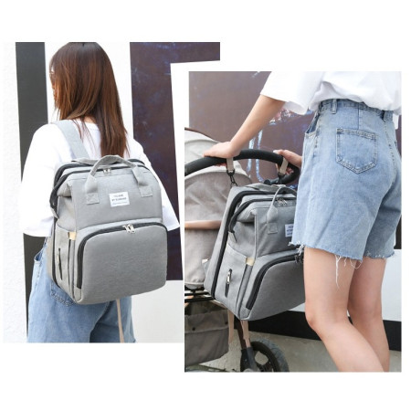 Rucsac Multifunctional pentru Mamici, Cyrax, cu Patut Pliabil si Baza de Schimbat, Rezistent la Apa, Capacitate Mare, Usor, Compartimente Multiple, Buzunar Termic pentru Lapte, 42 x 32 x 22 cm, Gri