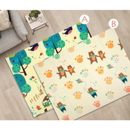 Covoras pentru Copii, Cyrax, cu 2 Fete, Model Zmeu/Ursi, din XPE+PE, Impermeabil, Antiderapant, Protectie Termica, +3 Luni, Pliabil, 180 x 200 x 1.5 cm, Multicolor