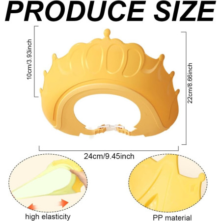 Cyrax Viziera de Protectie Baie Pentru Copii, Fippy, Model Coronita, Dimensiune ajustabila, Durabil, Usor de curatat, Impotriva Samponului, pentru Ochi si Urechi, TPE+PP, 24x22 cm, Galben