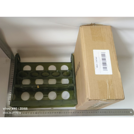 Suport Organizator pentru Oua, Cyrax, pentru Frigider, Verde transparent, Capacitate 30 oua, Trei straturi, cu Data de Expirare, 25.5x10x23 cm