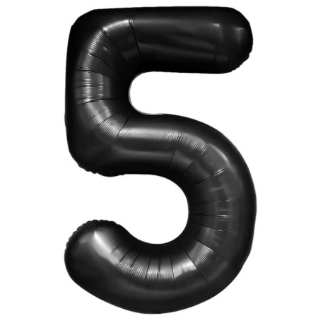 Balon din Folie Metalizata Cyrax, Figurina Cifra, Tema Aniversare 40 cm, Ambalaj Individual, Pai inclus, Umflare cu Aer sau Heliu, Negru, Cifra 5