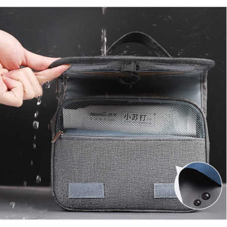 Geanta cosmetice voiaj, Cyrax, material panza, impermeabil, 3 compartimente, cu agatatoare, Gri, 47 x 28 x 20   cm