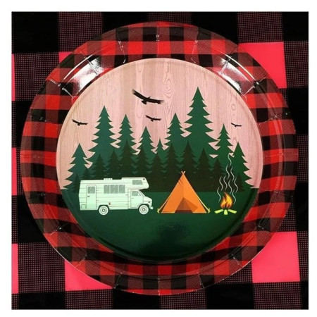 Set 10 Farfurii Unica Folosinta, Cyrax, 23 cm, Model Camping, Multicolor