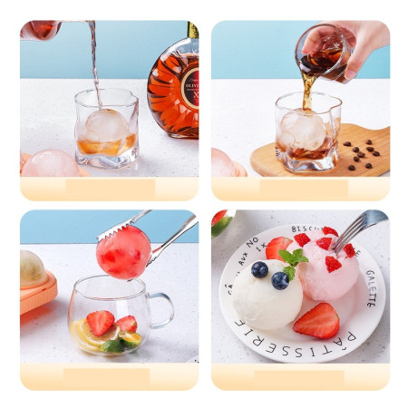 Set 2 forme sfere de gheata pentru wiskey si cocktail-uri Cyrax, 4 sfere, material plastic/silicon alimentar, diametru 6.5 cm, cu orificiu tip palnie pentru umplere, 17 x 17 x 7 cm, multicolor