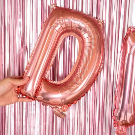 Balon Folie Metalizata Litera D, Cyrax, 40 cm, Umflati cu Heliu sau Aer, Ambalaj Individual, Pai inclus, Rose Gold