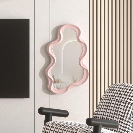 Oglinda de Perete,  Decorativa, pentru Baie, Dormitor, Sufragerie, Model Minimalist in Forma de Nor, 41x26 cm, Roz