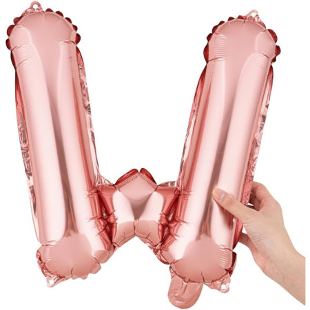 Balon Folie Metalizata Litera W, Cyrax, 40 cm, Umflati cu Heliu sau Aer, Ambalaj Individual, Pai inclus, Rose Gold