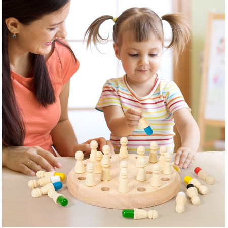 Joc de Memorie, Cyrax, pentru Toata Familia, din Lemn, Diametru Tabla de Joc 17 cm, Interactiva, +4 Ani, 6 Culori, Multicolor