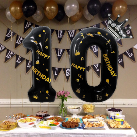 Balon din Folie Metalizata Cyrax, Figurina Cifra, Scris Happy Birthday, Tema Aniversare 100 cm, Ambalaj Individual, Pai inclus, Umflare cu Aer sau Heliu, Negru, Cifra 1