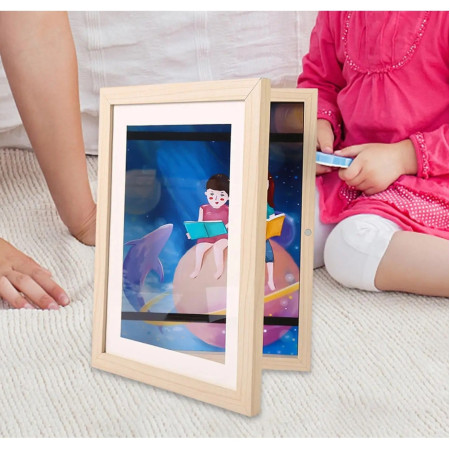 Rama Cutie pentru Foto si Cutie,  din Lemn, cu Spatiu Pentru Depozitare, Pentru Desene si Picturi A4, Sticla Securizata, 35 x 26 x 4 cm, 530 g, Maro Lemn