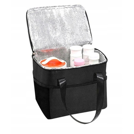 Geanta Termica Cyrax pentru Pranz, Compartimente Telefon si Tacamuri, Multifunctionala, Impermeabila, 24x18x21 cm, Negru