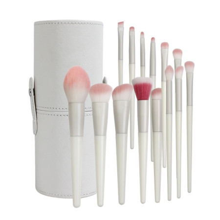 Set 14 Pensule de Machiaj cu Peri Moi, Cyrax, cu Suport pentru Depozitare, Bej