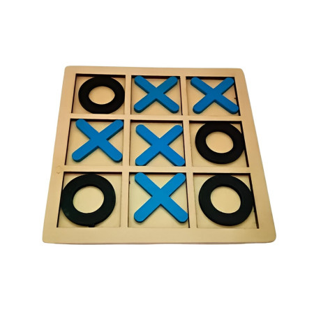 Jucarie Montessori Tic Tac Toe, Cyrax, Educativa, Interactiva, din lemn, X si O, 9 Piese, 14.3x14.3 cm, Albastru Negru