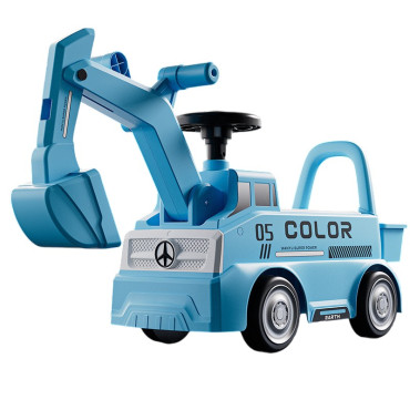 Excavator Manual pentru copii, Cyrax, 3 ani, Sport, Claxon, Cutie Depozitare, Lumini, Scaun, 62x26x47 cm, Albastru