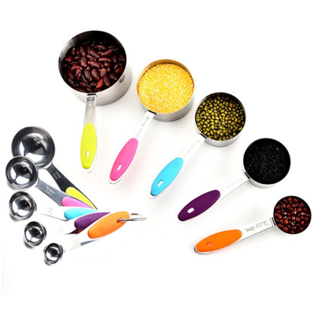 Set 10 Piese de Masurare, Cyrax, 5 Linguri Gradate + 5 Cesti Gradate, Otel Inoxidabil + Silicon, 19 x 8 x 9 cm, Multicolor