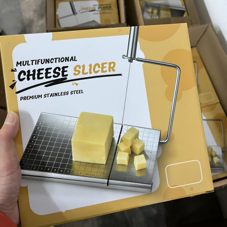 Feliator de Branza, Cyrax, din Otel Inoxidabil, 5 Fire de Rezerva, Maner Ergonomic, Scara de Masurare, 24x21cm, Argintiu