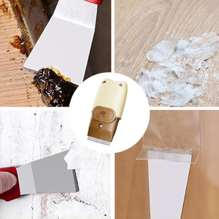 Mini Racleta de Curatare,  pentru Etichete, Adezivi, din ABS+ Metal, 2 Lame Incluse, Alb/Gri