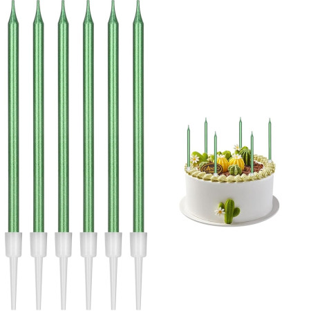 Set 6 Lumanari de Tort, Cyrax, din Parafina, 11 x 0.4 cm, Lucioase, Verde