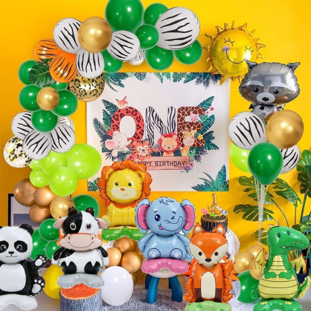 Balon din Folie Metalizata, Cyrax, Mini Figurine Animalute, Model Leu, Tematica Aniversare, 39x58 cm, Ambalaj Individual, Pai Inclus, Umflare cu Aer sau Heliu, Multicolor