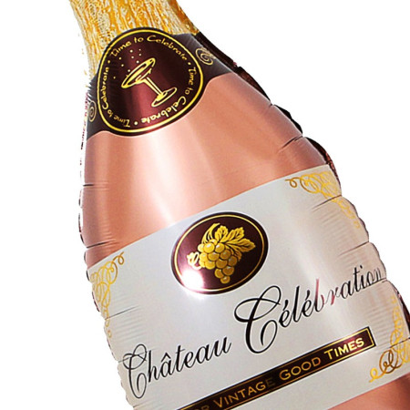 Set 9 Baloane din Folie Metalizată si din Latex, Cyrax, Model Sticla de Sampanie, Baloane Party, Bat si Adeziv Incluse, Umflare cu Aer sau Heliu, Roz Alb