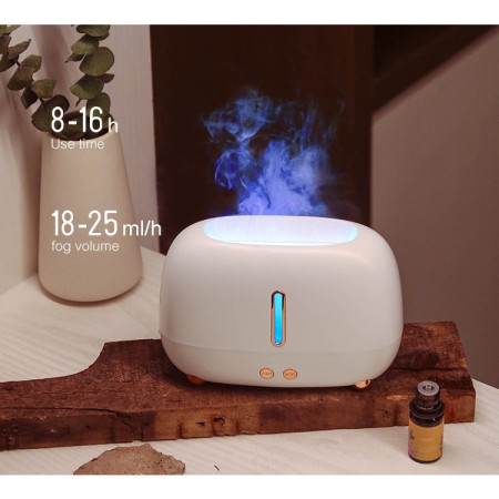 Umidificator de tip flacara,  cu aromaterapie, 7 culori, 250 ml, alb