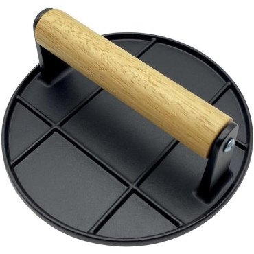 Presa Manuala pentru Carne, Cyrax, din Aliaj de Aluminiu, Maner din Lemn, Presa pentru Burgeri, Usor de Curatat si Folosit, Rotunda, 16x16x6 cm, Neagra