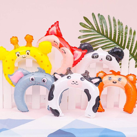 Balon din Folie Metalizata, Cyrax, Tip Coronita cu Urechi, Model Panda, Ambalaj Individual, Pai Inclus, Umflare cu Aer sau Heliu, 27 x 28 cm, Alb/Negru