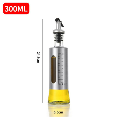 Sticla de ulei, Cyrax, Sticla de Ulei din Otel Inoxidabil, Sticla pentru Lichide de Bucatarie, Sticla pentru Lichide de Gatit, 24.8 x 6.5 cm, volum 300 ml, Gri Transparent