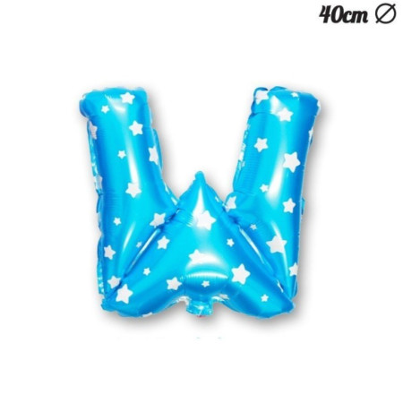 Balon Folie Metalizata Litera W, Cyrax, 40 cm, Cu Imprimeu Stelute, Umflati cu Heliu sau Aer, Ambalaj Individual, Pai inclus, Albastru