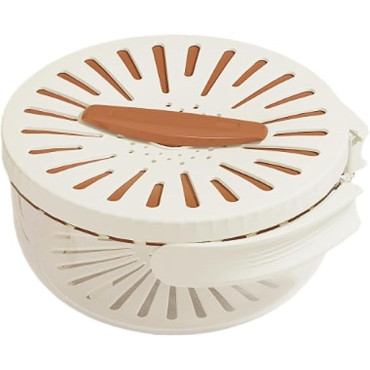 Strecuratoare 2 in 1 pentru Fructe si Legume, Cyrax, Cos de Scurgere si Cutie de Depozitare, 15.5 x 8.3 cm, din PP, cu Maner si Capac, Maro