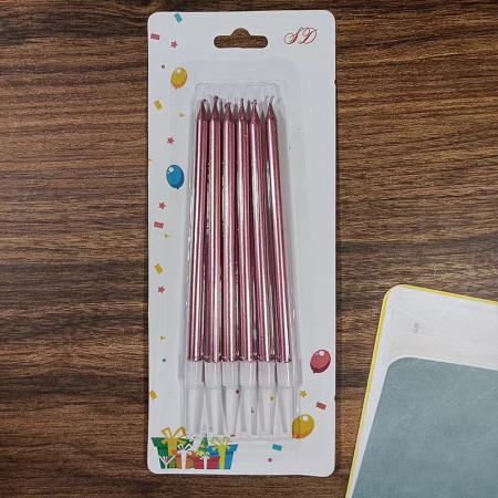 Set 6 Lumanari de Tort, Cyrax, din Parafina, 11 x 0.4 cm, Lucioase, Roz Auriu