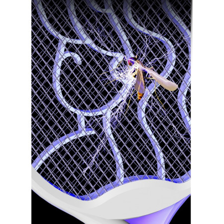 Paleta Electrica pentru Tantari, Muste si Tantari 2in1,  Reincarcabila, Incarcare USB, 2600V, Plastic, Casa si Gradina, Anti-insecte, Stand, 23x51 cm, Gri