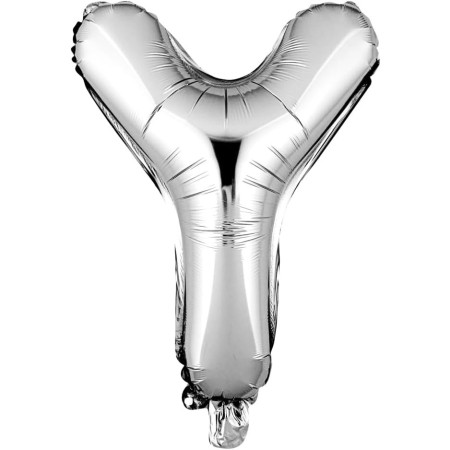Balon Folie Metalizata Litera Y, Cyrax, 80 cm, Umflati cu Heliu sau Aer, Ambalaj Individual, Pai inclus, Argintiu