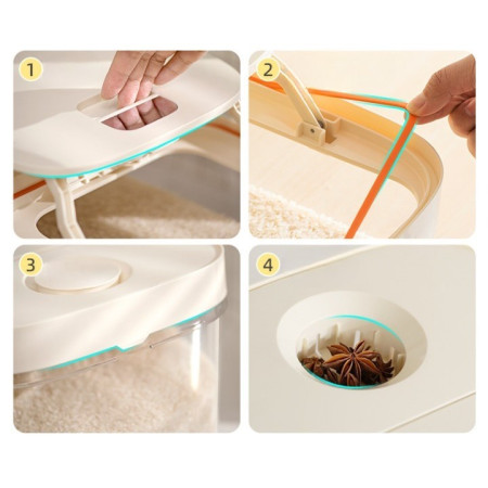 Cutie de Depozitare Cyrax, de Uz Casnic, Rezistentă la Insecte și la Umiditate, Rezervor Sigilat pentru Depozitare Alimentară, Capacitate 10 kg, 37x26x19.5 cm, Alb