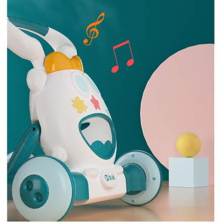 Premergator pentru copii Cyrax, pliabil, viteza ajustabila, maner antialunecare, cu lumini si muzica, 46 x 57 cm, loc depozitare jucarii, inaltime ajustabila, albastru