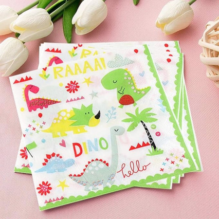 Set 20 Servetele de Masa, Cyrax, Colectia Dino Park, 17 x 17 cm, din Hartie, Multicolor