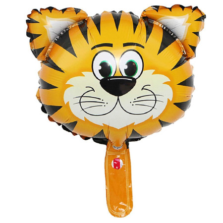 Balon din Folie Metalizata, Cyrax, Mini Figurine Animalute, Model Tigru, Tematica Aniversare, 38x31 cm, Ambalaj Individual, Pai Inclus, Umflare cu Aer sau Heliu, Multicolor