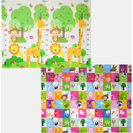 Covoras pentru Copii, Cyrax, cu 2 Fete, Model Safari/Animale, din XPE+PE, Impermeabil, Antiderapant, Protectie Termica, +3 Luni, Pliabil, 150 x 200 x 1 cm, Multicolor