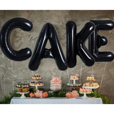 Balon Folie Metalizata Litera E, Cyrax, 40 cm, Umflati cu Heliu sau Aer, Ambalaj Individual, Pai inclus, Negru