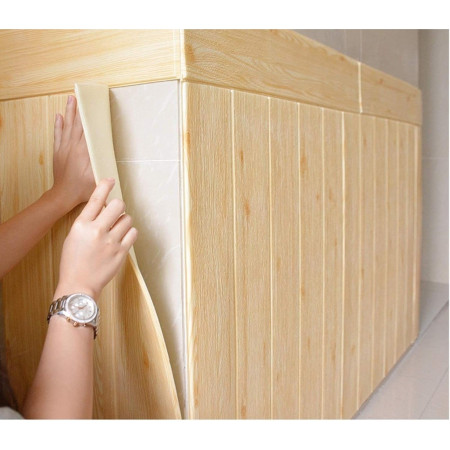 Set 10 Placi Tapet 3D,  70 x 70 cm, Grosime 3 mm, din Rasina, Tip Placi de Lemn, Suprafata Acoperita 4.9 mp, Crem