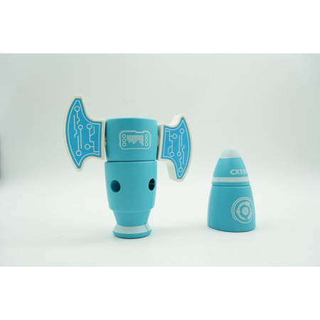 Cyrax Set inteligent de blocuri magnetice pentru copii, 8 piese, cutie depozitare, racheta, albastru