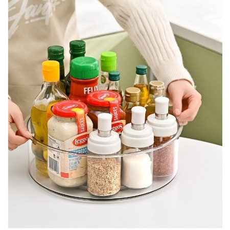 Suport Rotativ pentru Condimente, Cyrax, Multifunctional, Rotund, 360 de Grade, pentru Bucatarie, Plastic, 30.5x30.5x10 cm, Transparent