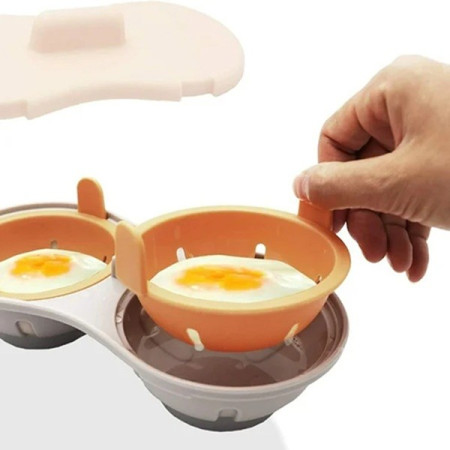 Recipient Dublu pentru Oua, Cyrax, din Plastic Cyrax, pentru Gatit la Microunde, 22 x 11.8 x 8 cm, Portocaliu